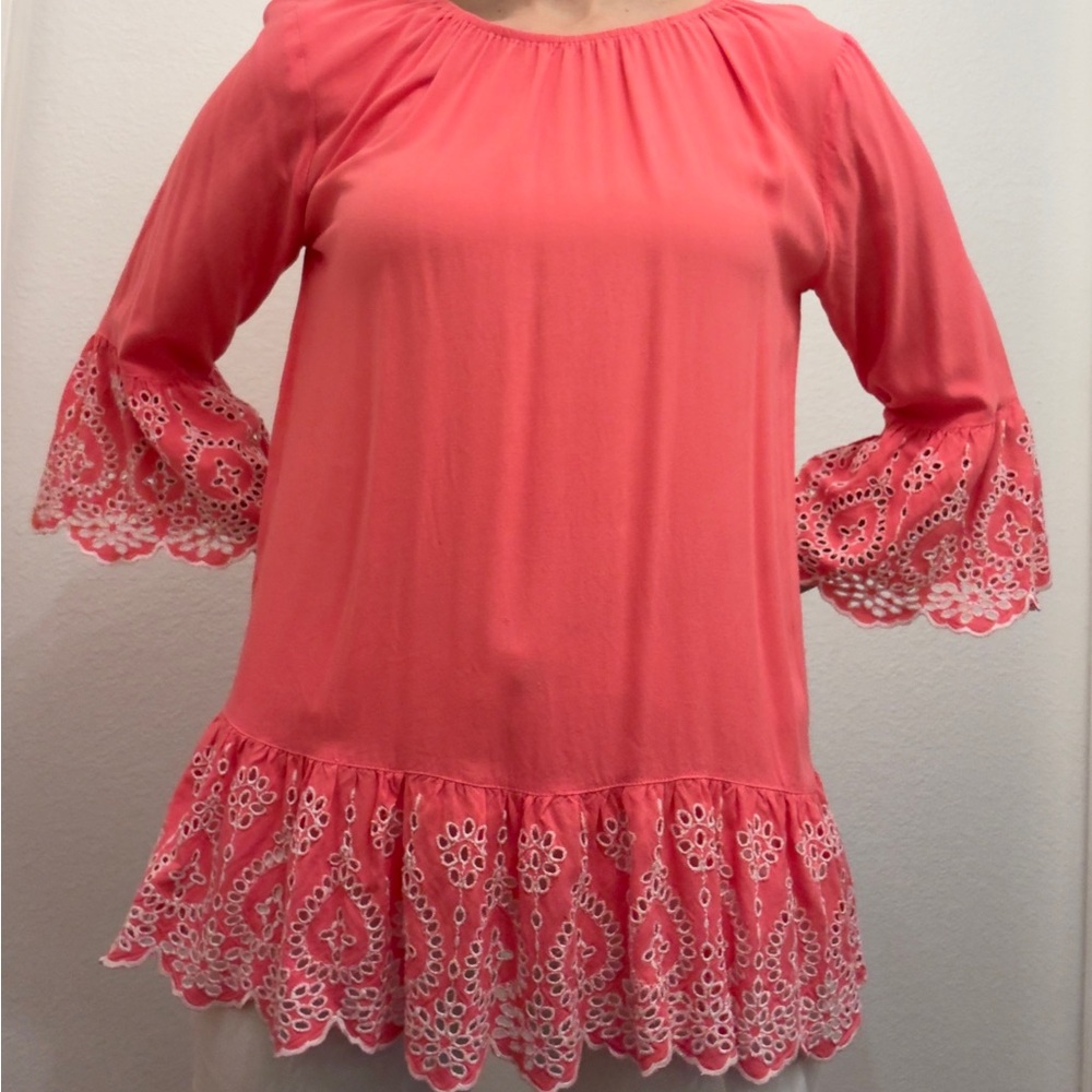 Women’s Coral Top with Embroidered Accents